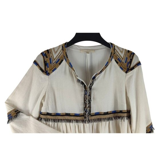 Lovestich Boho Blouse Cream Cotton Sz S Arabian Nights Beaded Hippie Embroidery - Picture 14 of 16